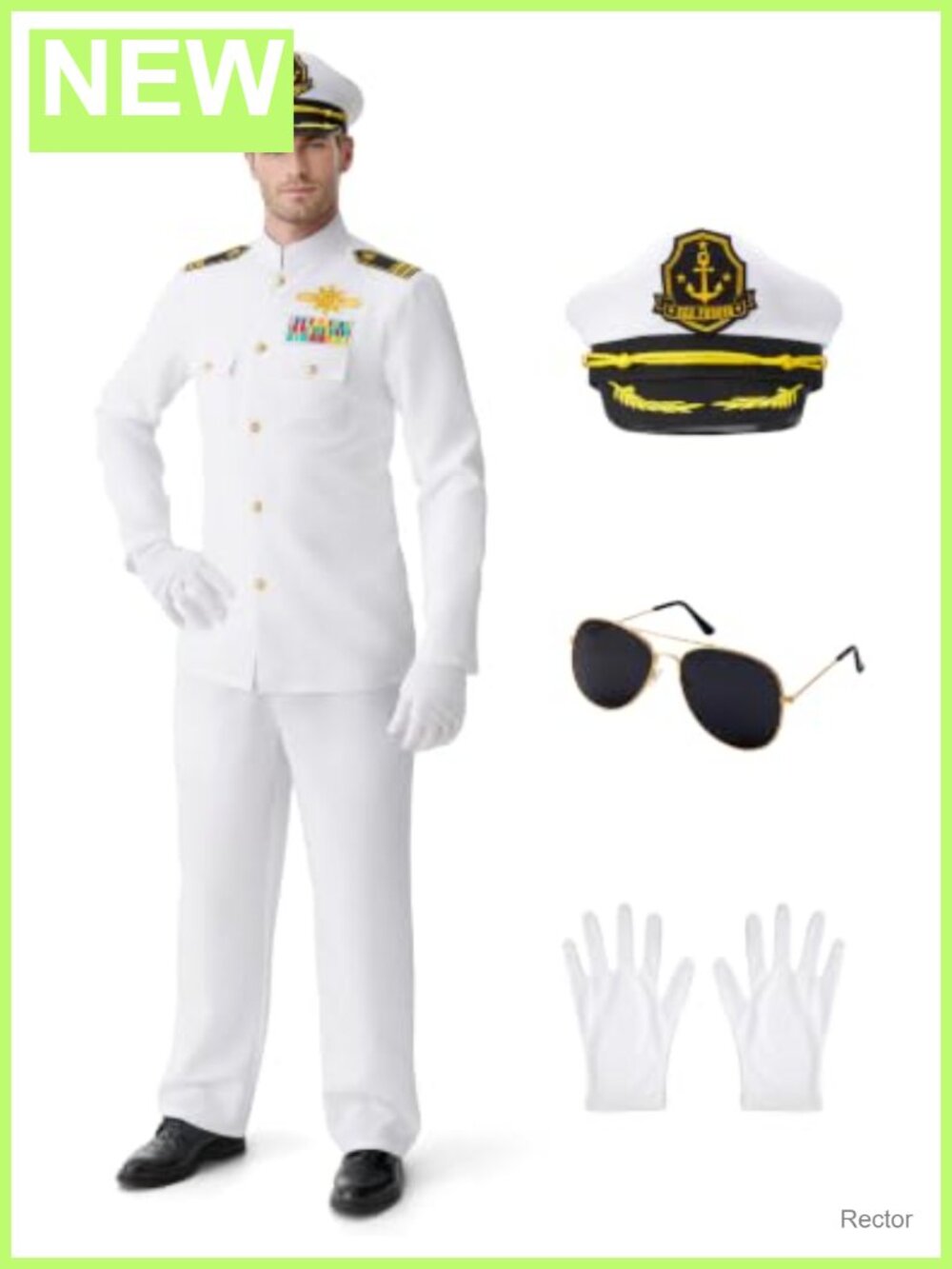 Men's Sailor Captain Costume Set with Hat Gloves Pants Glasses